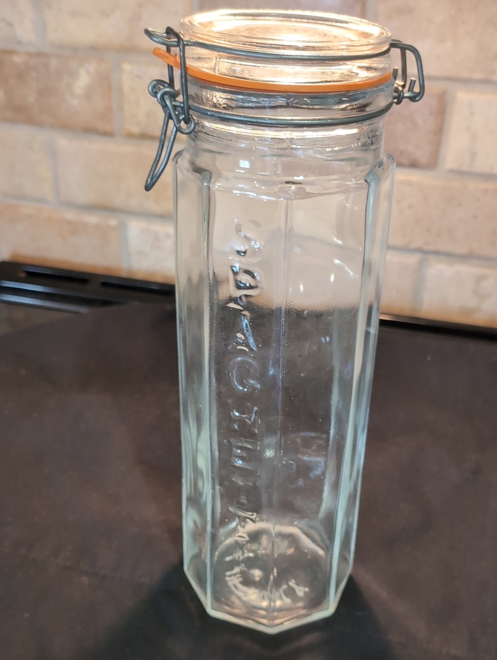 Vintage 70's Italian Glass Spaghetti Jar Bail Clamp Hermetic Lid 12.75"